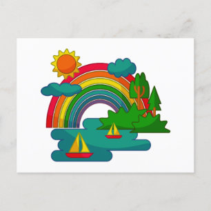 Cartão Postal Paisagem de viagem de barco sob nuvens solares e a