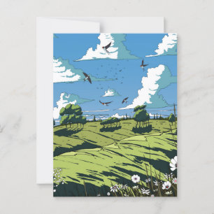 Cartão Postal Paisagem De Vintage Japonesa À Noite