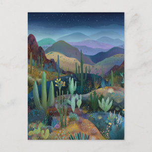 Cartão Postal Paisagem Deserta de Fantasia em Estilo Aquarela