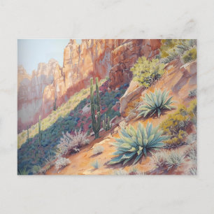 Cartão Postal Paisagem do Deserto Canyon com Cactus e Agave