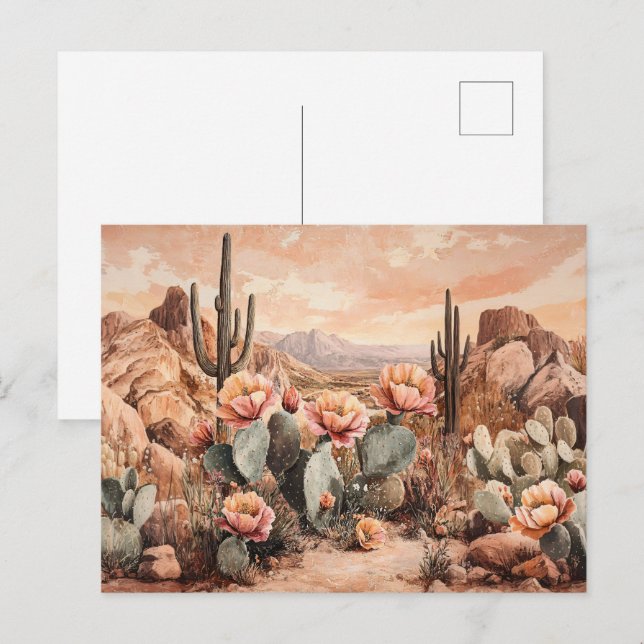 Cartão Postal Paisagem do Deserto com Cactos Bloqueadores (Frente/Verso)