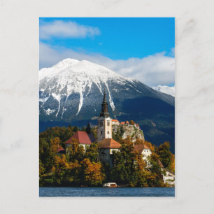 Cartão Postal Paisagem do Lago Bled no outono