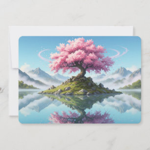Cartão Postal Paisagem do Lago da Árvore Sakura -