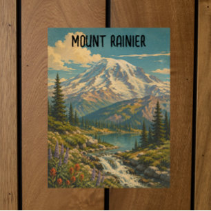 Cartão Postal Paisagem do Parque Nacional Mount Rainier Vintage