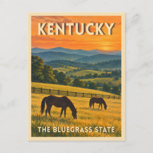 Cartão Postal Paisagem do pôr do sol dos cavalos do Kentucky de 