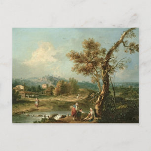 Cartão Postal Paisagem do rio Italiano com Viajantes