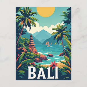 Cartão Postal Paisagem do Templo de Bali Vintage Férias Tropicai