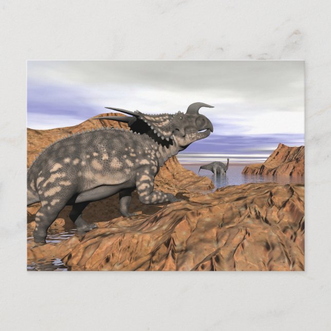 Cartão Postal Paisagem dos dinossauros - renderização 3D (Frente)