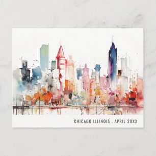 Cartão Postal Paisagem em Aquarela de Chicago Illinois Viagem