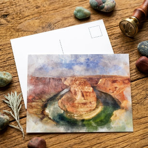Cartão Postal Paisagem em Aquarela de Horseshoe Bend no Grand Ca