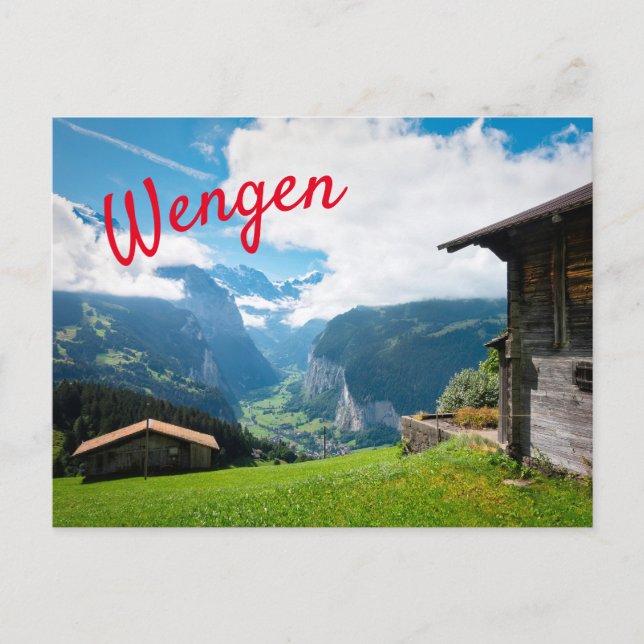 Cartão Postal Paisagem em Wengen na Suiça (Frente)