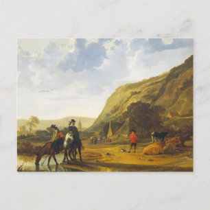 Cartão Postal Paisagem fluvial com cavaleiros Aelbert Cuyp
