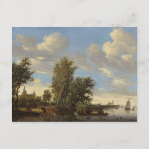 Cartão Postal Paisagem fluvial com Ferry, 1649 (petróleo na can