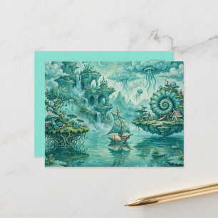 Cartão Postal Paisagem Marinha Verde Turquesa Sonho Surreal Fant