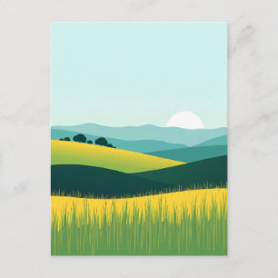 Cartão Postal Paisagem Minimalista de Colinas e Grama com Gradie
