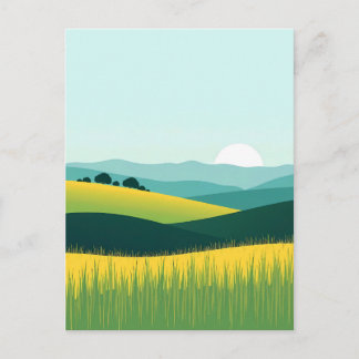 Cartão Postal Paisagem Minimalista de Colinas e Grama com Gradie