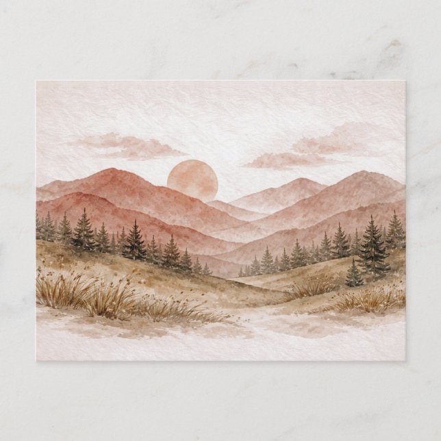 Cartão Postal Paisagem Montanhosa de Terracota Floresta de Pinhe (Frente)