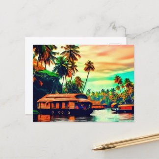 Cartão Postal Paisagem natural Elegante de Kerala de coqueiros