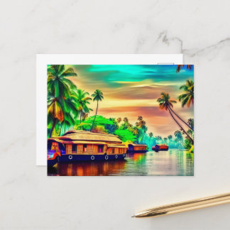 Cartão Postal Paisagem natural Elegante de Kerala de coqueiros