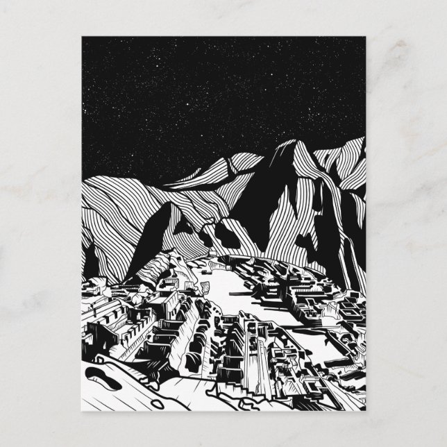 Cartão Postal Paisagem negra e branca de Machu Picchu (Frente)