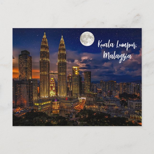 Cartão Postal Paisagem Noturna de Kuala Lumpur (Frente)