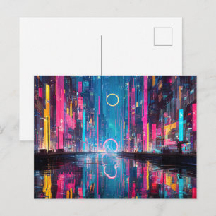 Cartão Postal Paisagem Noturna Neon Vibrante Futurista da Cidade