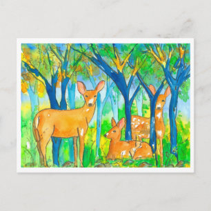 Cartão Postal Paisagem Outonal de Veados na Floresta