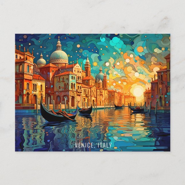 Cartão Postal Paisagem Painting Venice Canals Itália Viagem Art (Frente)