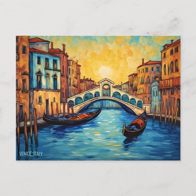 Cartão Postal Paisagem Painting Venice Canals Itália Viagem Art (Frente)