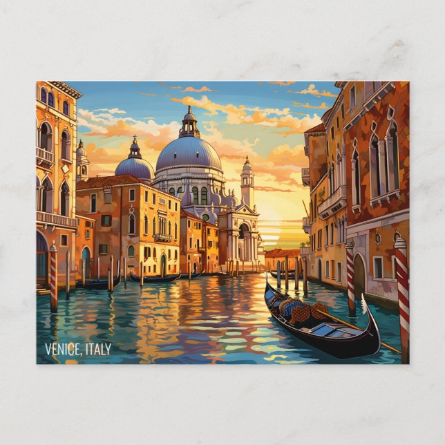 Cartão Postal Paisagem Painting Venice Canals Itália Viagem Art (Frente)