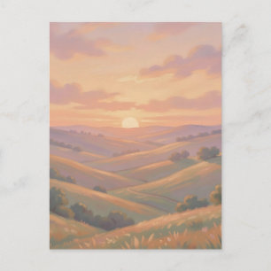 Cartão Postal Paisagem Pastel de Colinas Onduladas Pôr do Sol Do