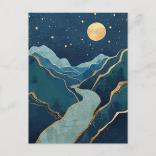 Cartão Postal paisagem Picos Dourados Sob um Céu Noturno