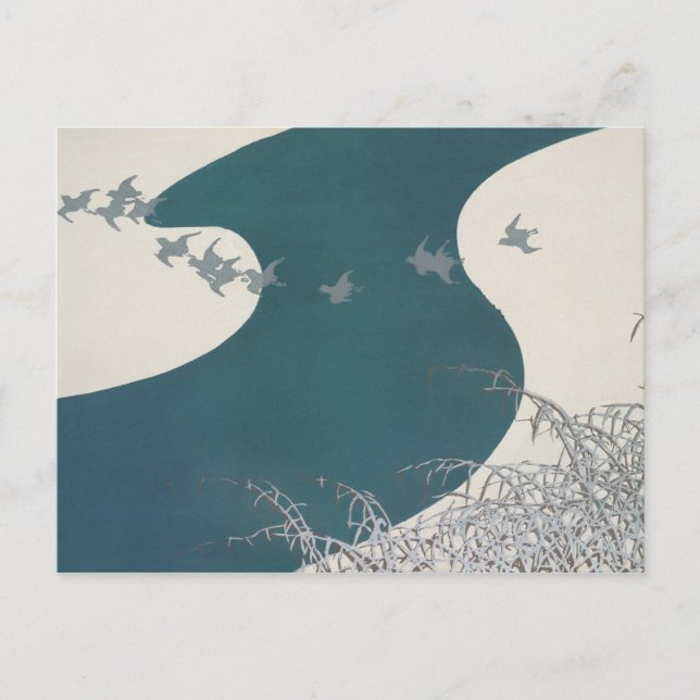 Cartão Postal paisagem ribeirinha do japão aves tradicionais de  (Frente)