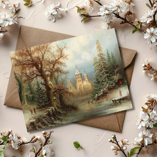 Cartão Postal Paisagem Romântica de inverno com Patinadores de G
