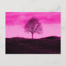 Cartão Postal Paisagem Rosa Quente com Silhueta Solitária
