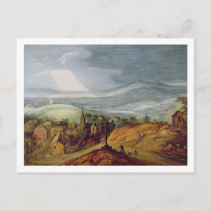 Cartão Postal Paisagem rural com um Kneeling Peregrino Antes do