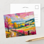 Cartão Postal Paisagem Rural Paisagem Moderna Abstrato<br><div class="desc">Uma vibrante e moderna pintura de uma fazenda no outono, com tons quentes de laranja, rosa e ouro com pinceladas de abstrato expressivas. A composição dinâmica captura a beleza do outono, evocando a serenidade de uma paisagem rural. As cores ousadas e a escova fluida criam um sentido de movimento e...</div>