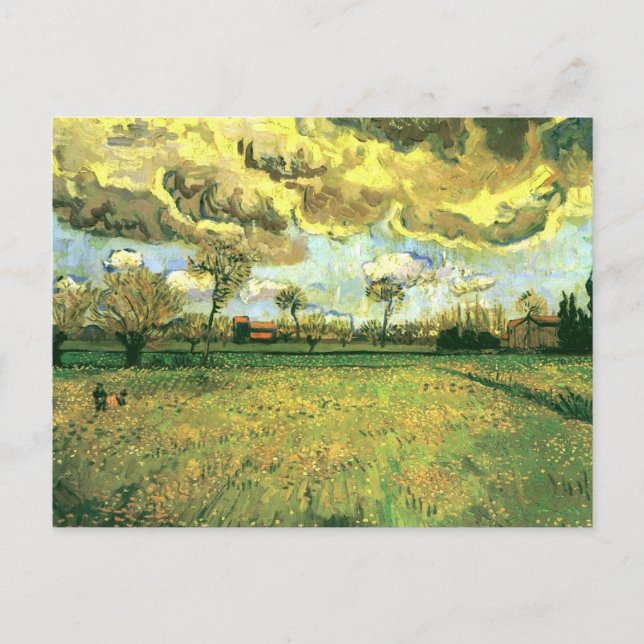 Cartão Postal Paisagem Sob Tempestade Sky, Van Gogh Fine Art (Frente)