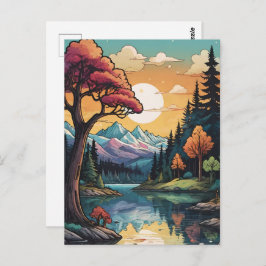 Cartão Postal Paisagem Sunset de Serenidade Lakeside Encantada