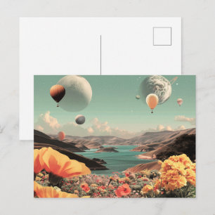 Cartão Postal Paisagem Surrealista com Balões de Ar e Lua