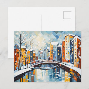 Cartão Postal Paisagem Urbana Cubista com Canal Nevado