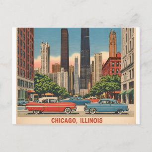 Cartão Postal Paisagem Urbana da Cidade de Chicago Illinois Vint