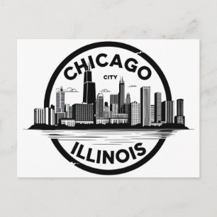 Cartão Postal Paisagem Urbana da Cidade de Chicago Illinois Vint