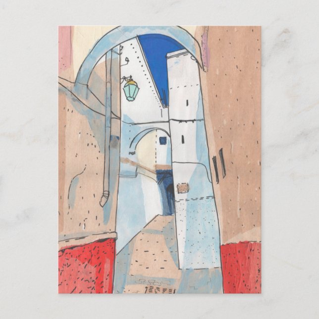 Cartão Postal Paisagem Urbana da Rua de Marrocos Colagem em Pape (Frente)