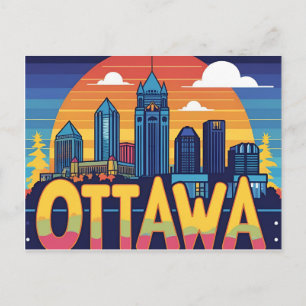 Cartão Postal Paisagem Urbana do Pôr do Sol Retro em Ottawa Cana