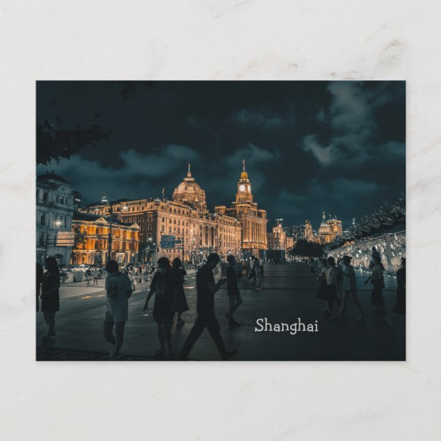 Cartão Postal paisagem urbana noturna de Xangai (Frente)