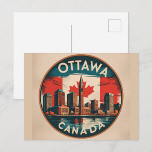 Cartão Postal Paisagem Urbana Retrô da Silhueta de Ottawa Canadá