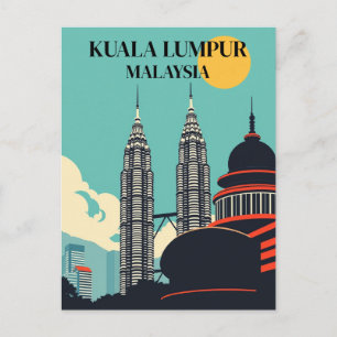 Cartão Postal Paisagem Urbana Retrô de Kuala Lumpur Malásia 