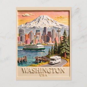 Cartão Postal Paisagem Urbana Texturizada de Seattle Washington