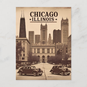Cartão Postal Paisagem Urbana Vintage da Cidade de Chicago Illin